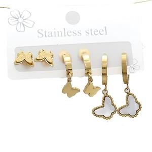 Stainless Steel Earrings Butterfly Gold Plated, approx 6-10mm, 14mm dia [SSB3826]