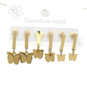 Stainless Steel Earrings Butterfly Gold Plated, approx 6-10mm, 14mm dia [SSB3829]