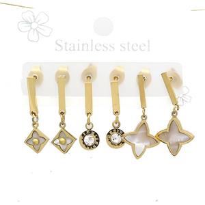 Stainless Steel Earrings Northstar Gold Plated, approx 6-10mm, 14mm dia [SSB3831]