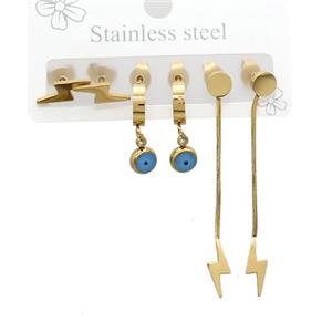 Stainless Steel Earrings Lightning Gold Plated, approx 6-10mm, 14mm dia [SSB3832]