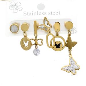 Stainless Steel Earrings Butterfly Gold Plated, approx 6-10mm, 14mm dia [SSB3838]