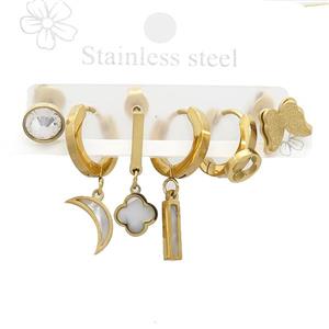 Stainless Steel Earrings Mixed Shapes Gold Plated, approx 6-10mm, 14mm dia [SSB3839]