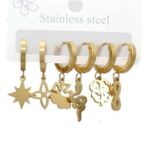 Stainless Steel Earrings Mixed Shapes Gold Plated, approx 6-10mm, 14mm dia [SSB3842]