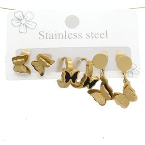 Stainless Steel Earrings Butterfly Gold Plated, approx 6-10mm, 14mm dia [SSB3843]