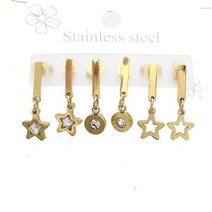 Stainless Steel Earrings Star Gold Plated, approx 6-10mm, 14mm dia [SSB3844]