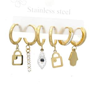 Stainless Steel Earrings Mixed Shapes Gold Plated, approx 6-10mm, 14mm dia [SSB3845]