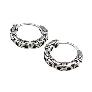 Stainless Steel Hoop Earrings Antique Silver, approx 15-16mm [SSB3895]