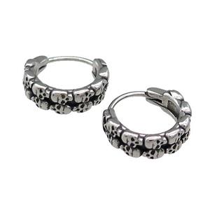 Stainless Steel Hoop Earrings Skull Antique Silver, approx 15-16mm [SSB3906]