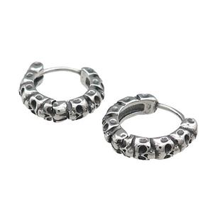 Stainless Steel Hoop Earrings Skull Antique Silver, approx 15-16mm [SSB3907]