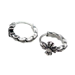 Stainless Steel Hoop Earrings Fleur De Lis Antique Silver, approx 15-16mm [SSB3909]