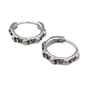 Stainless Steel Hoop Earrings Skull Antique Silver, approx 15-16mm [SSB3921]