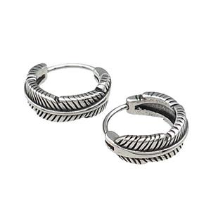 Stainless Steel Hoop Earrings Feather Antique Silver, approx 15-16mm [SSB3927]