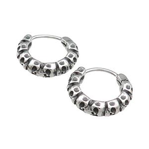 Stainless Steel Hoop Earrings Skull Antique Silver, approx 15-16mm [SSB3932]