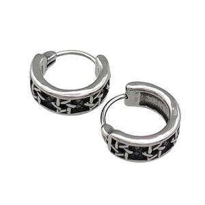 Stainless Steel Hoop Earrings Antique Silver, approx 15-16mm [SSB3934]