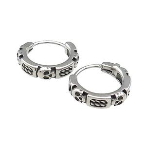 Stainless Steel Hoop Earrings Skull Antique Silver, approx 15-16mm [SSB3942]