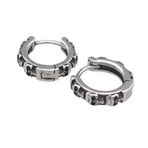 Stainless Steel Hoop Earrings Skull Antique Silver, approx 15-16mm [SSB3943]
