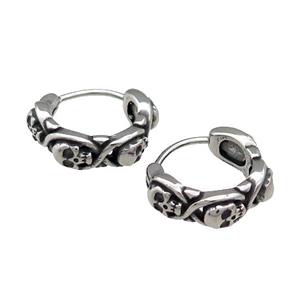 Stainless Steel Hoop Earrings Skull Antique Silver, approx 15-16mm [SSB3944]