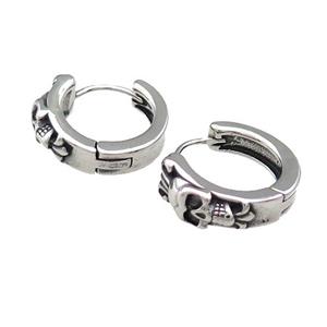Stainless Steel Hoop Earrings Skull Antique Silver, approx 15-16mm [SSB3945]