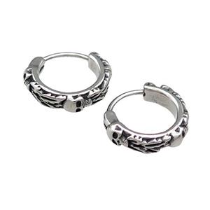 Stainless Steel Hoop Earrings Skull Antique Silver, approx 15-16mm [SSB3948]