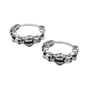 Stainless Steel Hoop Earrings Skull Antique Silver, approx 15-16mm [SSB3949]