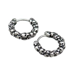 Stainless Steel Hoop Earrings Skull Charms Antique Silver, approx 15-16mm [SSB3950]