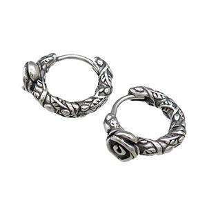 Stainless Steel Hoop Earrings Flower Antique Silver, approx 15-16mm [SSB3952]