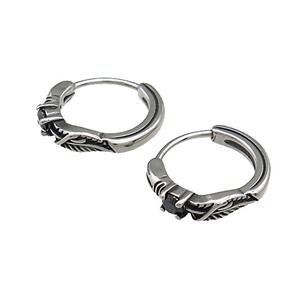 Stainless Steel Hoop Earrings Pave Rhinestone Antique Silver, approx 15-16mm [SSB3953]