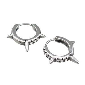 Stainless Steel Spike Hoop Earrings Pave Rhinestone Antique Silver, approx 15-16mm [SSB3954]