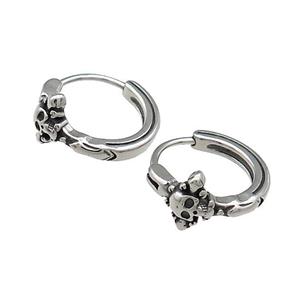 Stainless Steel Hoop Earrings Skull Antique Silver, approx 15-16mm [SSB3958]