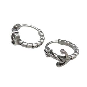 Stainless Steel Hoop Earrings Anchor Antique Silver, approx 15-16mm [SSB3959]