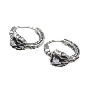 Stainless Steel Hoop Earrings Pave Rhinestone Antique Silver, approx 15-16mm [SSB3960]