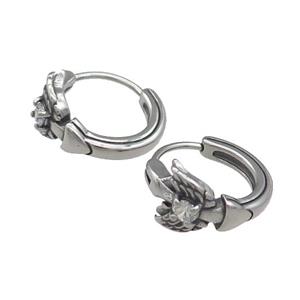 Stainless Steel Hoop Earrings Rhinestone Angel Wings Antique Silver, approx 15-16mm [SSB3964]