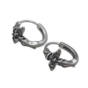 Stainless Steel Hoop Earrings Angel Wings Antique Silver, approx 15-16mm [SSB3965]