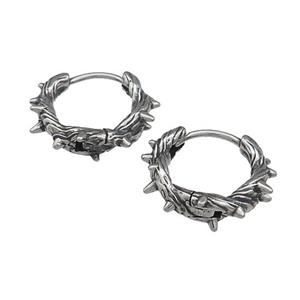 Stainless Steel Hoop Earrings Spike Antique Silver, approx 15-16mm [SSB3966]