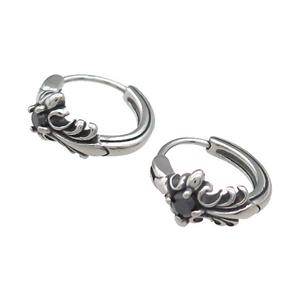 Stainless Steel Hoop Earrings Pave Rhinestone Antique Silver, approx 15-16mm [SSB3967]