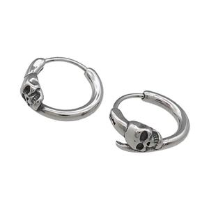 Stainless Steel Hoop Earrings Skull Antique Silver, approx 15-16mm [SSB3968]