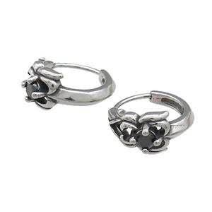 Stainless Steel Hoop Earrings Pave Rhinestone Antique Silver, approx 15-16mm [SSB3969]