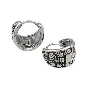 Stainless Steel Hoop Earrings Skull Halloween Antique Silver, approx 15-16mm [SSB3970]