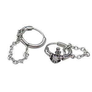Stainless Steel Hoop Earrings Pave Rhinestone Antique Silver, approx 15-16mm [SSB3974]