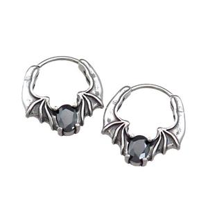 Stainless Steel Hoop Earrings Pave Rhinestone Antique Silver, approx 17-19mm [SSB3977]