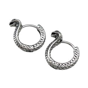 Stainless Steel Hoop Earrings Snake Antique Silver, approx 15-16mm [SSB3978]