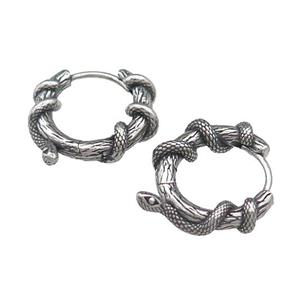 Stainless Steel Hoop Earrings Snake Antique Silver, approx 20mm [SSB3980]