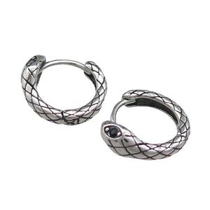 Stainless Steel Hoop Earrings Pave Rhinestone Snake Antique Silver, approx 15mm [SSB3981]