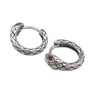 Stainless Steel Hoop Earrings Pave Rhinestone Snake Antique Silver, approx 15mm [SSB3982]