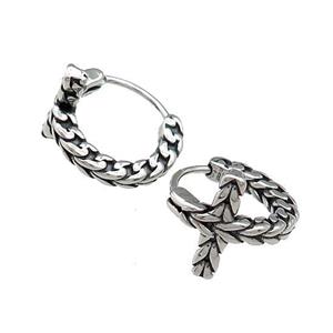 Stainless Steel Hoop Earrings Cross Antique Silver, approx 12mm, 15mm dia [SSB3986]