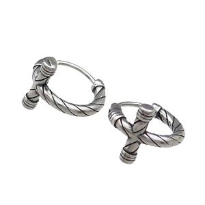 Stainless Steel Hoop Earrings Cross Antique Silver, approx 12mm, 15mm dia [SSB3991]