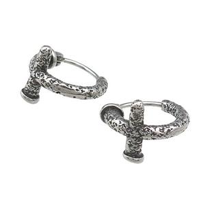 Stainless Steel Hoop Earrings Cross Antique Silver, approx 12mm, 15mm dia [SSB3992]