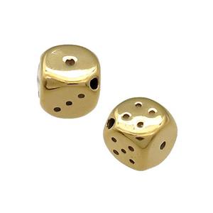 Stainless Steel Dice Beads Gold Plated Cube, approx 9-10mm [SSB3996]