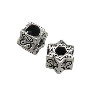 Stainless Steel Star Beads Large Hole Antique Silver, approx 11mm, 5mm hole [SSB4006]