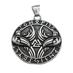 Stainless Steel Pendant Viking Stamp Circle Antique Silver, approx 38mm [SSB4020]